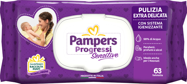 PAMPERS PROGRESSI SALVIETTE SENSITIVE ALOE RICARICA 63 PEZZI - Magnumfarma.it