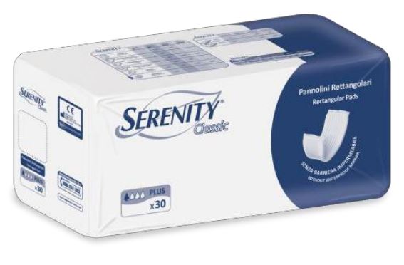 PANNOLONE PER INCONTINENZA RETTANGOLARE SENZA BARRIERA IMPERMEABILE SERENITY CLASSIC 30 PEZZI - Magnumfarma.it