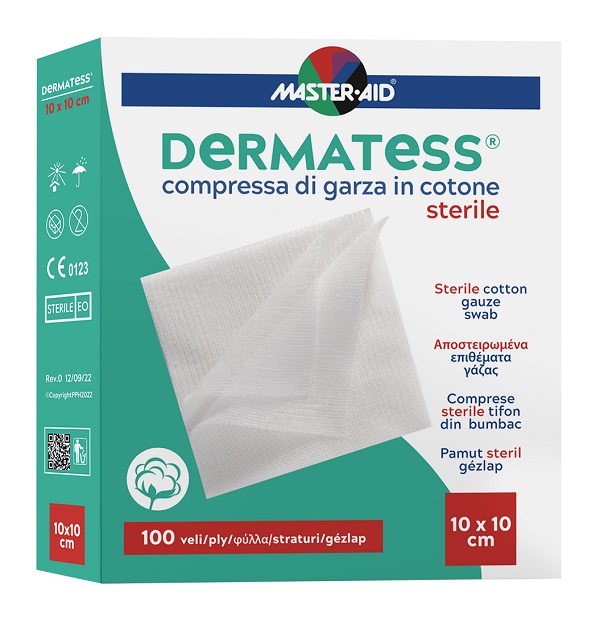 GARZA COMPRESSA MASTER-AID DERMATESS COTONE 10X10CM 100 PEZZI - Magnumfarma.it