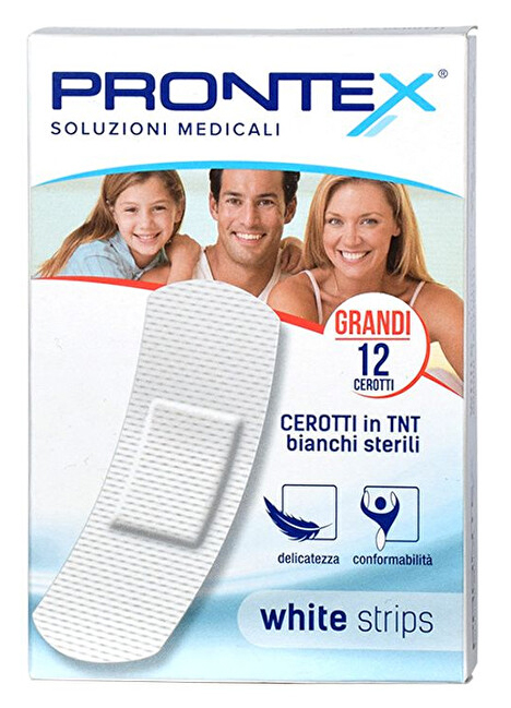 CEROTTO PRONTEX WHITE STRIPS IN TESSUTO NON TESSUTO BIANCO STERILE SCATOLA 12 CEROTTI GRANDI - Magnumfarma.it