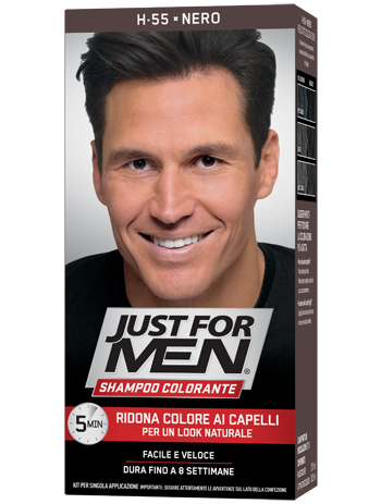 JUST FOR MEN SHAMPOO COLORANTE H55 NERO ATTIVATORE CHIARO 38,5 ML + BASE COLORE 27,5 ML - Magnumfarma.it