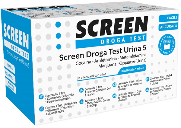 SCREEN DROGA TEST 5 DROGHE TEST ANTIDROGA CON CONTENITORE URINA - Magnumfarma.it