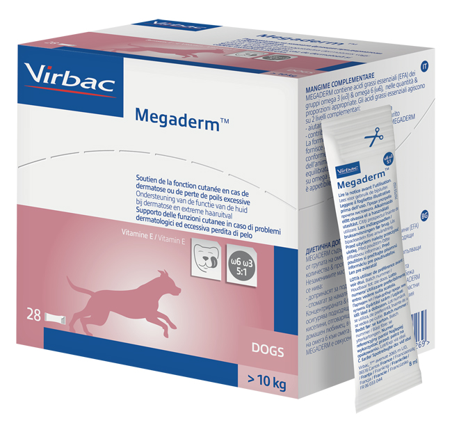 MEGADERM SUPPLEMENTO CANI SUPERIORI A 10 KG SCATOLA DA 28 SACCHETTI MONODOSE 4 ML - Magnumfarma.it