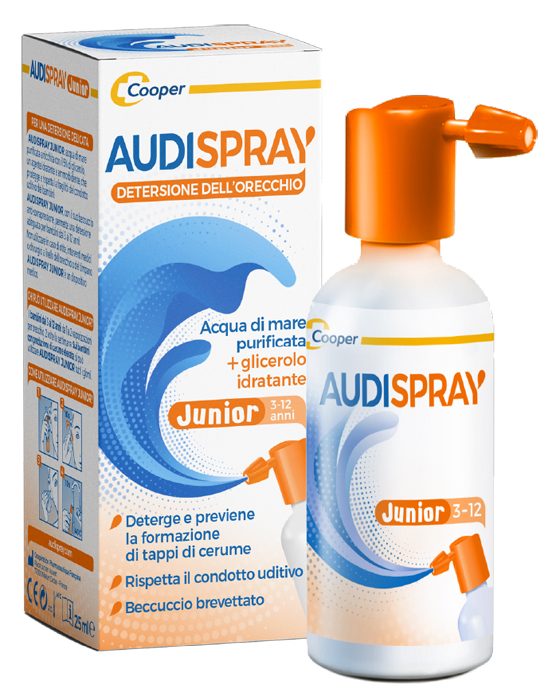 AUDISPRAY JUNIOR 3-12 ANNI SOLUZIONE DI ACQUA DI MARE IPERTONICA SPRAY SENZA GAS IGIENE ORECCHIO 25ML - Magnumfarma.it