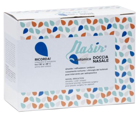 NASIR DOCCIA NASALE CON SOLUZIONE FISIOLOGICA ISOTONICA 10 SACCHE 250 ML + 1 BLISTER - Magnumfarma.it