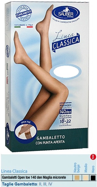 SAUBER GAMBALETTO OPEN TOE MAGLIA MICRORETE 140 DEN COLORE NEUTRO BEIGE TAGLIA 2 LINEA CLASSICA - Magnumfarma.it