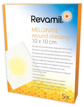 GARZA MEDICATA REVAMIL MELGINATE ALGINATO MIELE 10X10 CM 5 PEZZI - Magnumfarma.it