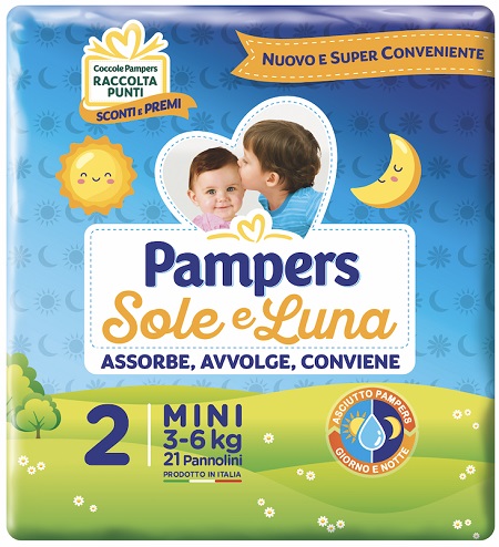 PANNOLINO PER BAMBINO PAMPERS SOLE & LUNA FLASH MINI 21 PEZZI - Magnumfarma.it