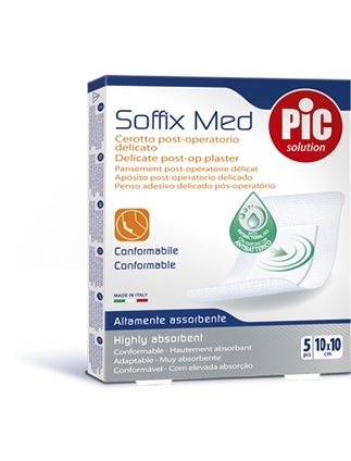 CEROTTO PIC SOFFIX MED IN TNT CON TAMPONE CENTRALE ASSORBENTE STERILE MONOUSO 10X10 CM ANTIBATTERICO 5 PEZZI - Magnumfarma.it