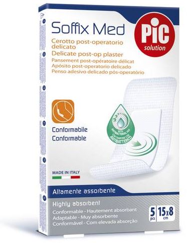 CEROTTO PIC SOFFIX MED IN TNT CON TAMPONE CENTRALE ASSORBENTE STERILE MONOUSO 15X8 CM ANTIBATTERICO 5 PEZZI - Magnumfarma.it