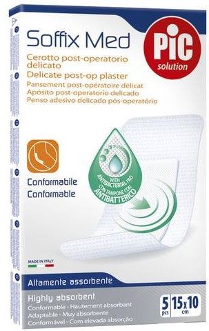 CEROTTO PIC SOFFIX MED IN TNT CON TAMPONE CENTRALE ASSORBENTE STERILE MONOUSO 10X15 CM ANTIBATTERICO 5 PEZZI - Magnumfarma.it