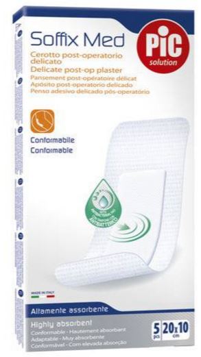 CEROTTO PIC SOFFIX MED IN TNT CON TAMPONE CENTRALE ASSORBENTE STERILE MONOUSO 10X20 CM ANTIBATTERICO 5 PEZZI - Magnumfarma.it