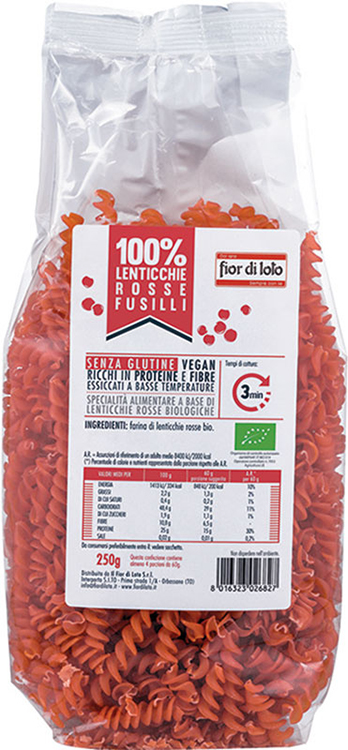 FUSILLI DI LENTICCHIE ROSSE BIO 250 G - Magnumfarma.it