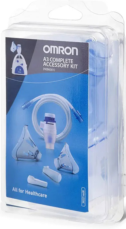 OMRON A3 COMPLETE KIT RICAMBIO AMPOLLA REGOLABILE + TUBO + MASCHERINA PEDIATRICA + MASCHERINA ADULTI + FORCELLE NASALI + BOCCAGLIO - Magnumfarma.it