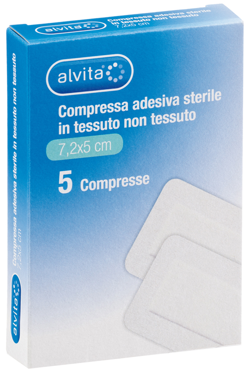 ALVITA GARZA COMPRESSA AUTOADESIVA IN TNT 7,2X5CM 5 PEZZI - Magnumfarma.it