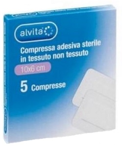 ALVITA GARZA COMPRESSA ADESIVA STERILE IN TESSUTO NON TESSUTO ESTENSIBILE BIANCO 10X6CM 5 PEZZI - Magnumfarma.it