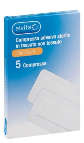 ALVITA GARZA COMPRESSA ADESIVA STERILE IN TESSUTO NON TESSUTO ESTENSIBILE BIANCO 10X15CM 5 PEZZI - Magnumfarma.it