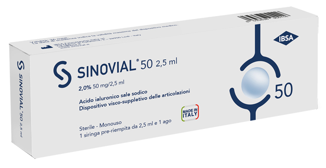 SIRINGA INTRA-ARTICOLARE SINOVIAL 50 ACIDO IALURONICO SALE SODICO 2% 50MG/2,5ML 2,5ML + AGO 21 GAUGE - Magnumfarma.it