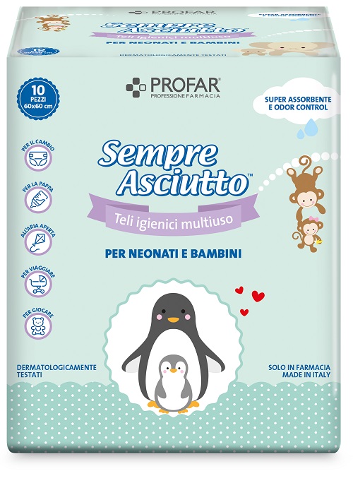 TELO IGIENICO MULTIUSO PROFAR SEMPRE ASCIUTTO PER NEONATI E BAMBINI 60X60CM 10 PEZZI - Magnumfarma.it