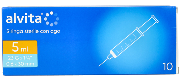 SIRINGA PER INFUSIONE E IRRIGAZIONE ALVITA 5 ML CON AGO 23 GAUGE 1 1/4 0,6X30MM 10 PEZZI - Magnumfarma.it