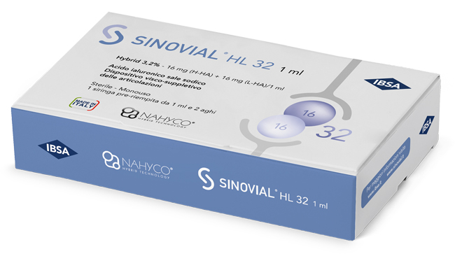 SIRINGA INTRA-ARTICOLARE SINOVIAL HL 32 ACIDO IALURONICO SALE SODICO 16MG H-HA + 16MG H-LA/1ML + AGO 22 GAUGE + AGO 29 GAUGE - Magnumfarma.it