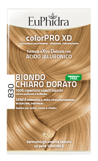 EUPHIDRA COLORPRO XD 830 BIONDO CHIARO DORATO GEL COLORANTE CAPELLI IN FLACONE + ATTIVANTE + BALSAMO + GUANTI - Magnumfarma.it