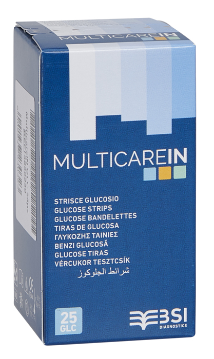 STRISCE MISURAZIONE GLICEMIA MULTICARE IN GLUCOSIO ELETTRODO 25 PEZZI - Magnumfarma.it