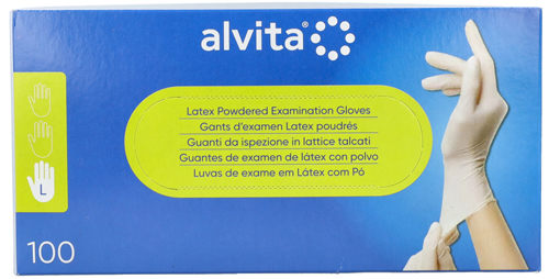 GUANTI DA ISPEZIONE ALVITA IN LATTICE TALCATI L 100 PEZZI - Magnumfarma.it