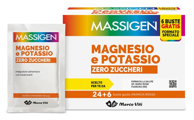 MASSIGEN MAGNESIO POTASSIO ZERO ZUCCHERO 24 BUSTINE + 6 BUSTINE - Magnumfarma.it