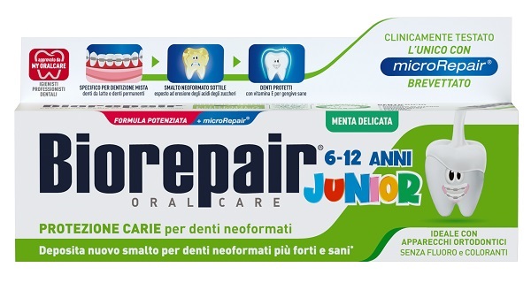 BIOREPAIR ORAL CARE JUNIOR 6-12 ANNI DENTIFRICIO PROTEZIONE ANTI CARIE SMALTO NEOFORMATO ALLA MENTA DELICATA 75 ML - Magnumfarma.it