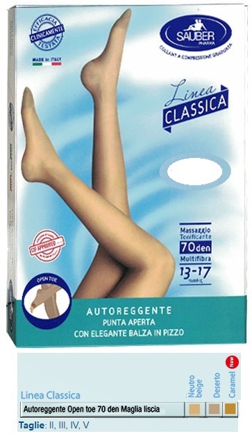 SAUBER AUTOREGGENTE OPEN TOE MAGLIA LISCIA 70 DEN COLORE NEUTRO BEIGE TAGLIA 2 LINEA CLASSICA - Magnumfarma.it