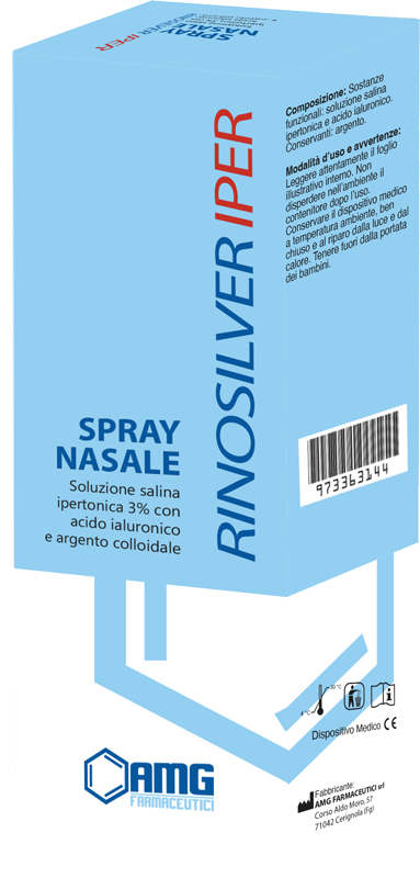 RINOSILVER SOLUZIONE SALINA IPERTONICA 3% CON ACIDO IALURONICO E ARGENTO COLLOIDALE SPRAY NASALE 20 ML - Magnumfarma.it