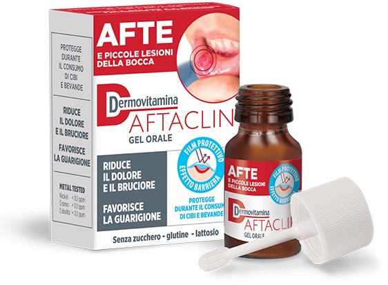 DERMOVITAMINA AFTACLIN GEL ORALE 7 ML CONTRO DOLORE E BRUCIONE SENZA ZUCCHERO E SENZA GLUTINE - Magnumfarma.it