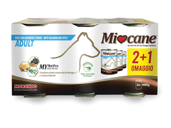 MIOCANE PATE' TRIS ADULT SALMONE/FARRO 3 X 400 G - Magnumfarma.it