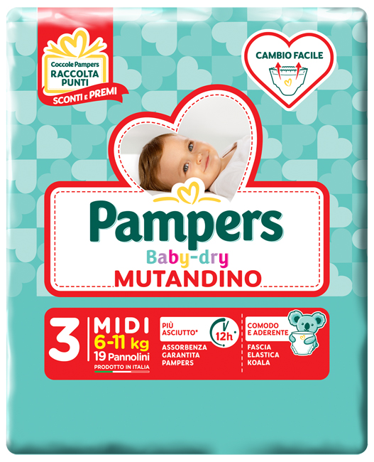 PAMPERS BABY DRY MUTANDINA MIDI SMALL PACK 19 PEZZI - Magnumfarma.it