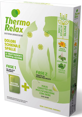THERMORELAX PHYTO GEL DOLORI SCHIENA E SPALLE FASE 1 GEL SOLLIEVO IMMEDIATO E FASE 2 MAXI CEROTTO GEL MULTIFUNZIONALE CON ERBE 6 PEZZI - Magnumfarma.it