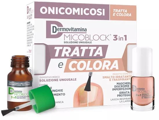 DERMOVITAMINA MICOBLOCK 3 IN 1 TRATTA E COLORA SOLUZIONE UNGUEALE 7 ML + SMALTO IDRATANTE TRASPIRANTE 5 ML - Magnumfarma.it