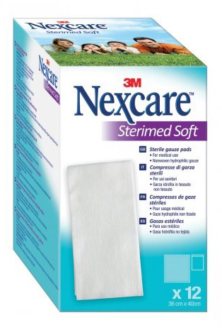 GARZA COMPRESSA STERILE NEXCARE STERIMED SOFT 18X40 CM MUL TILINGUAL 12 PEZZI - Magnumfarma.it