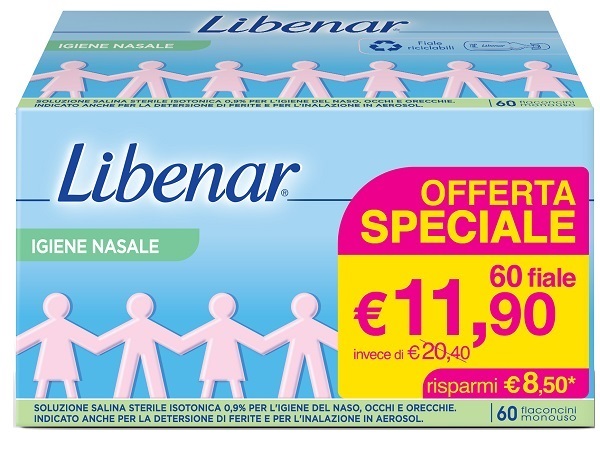 SOLUZIONE SALINA ISOTONICA 0,9% LIBENAR PER IGIENE NASALE 60 FLACONCINI MONOUSO X 5 ML - Magnumfarma.it